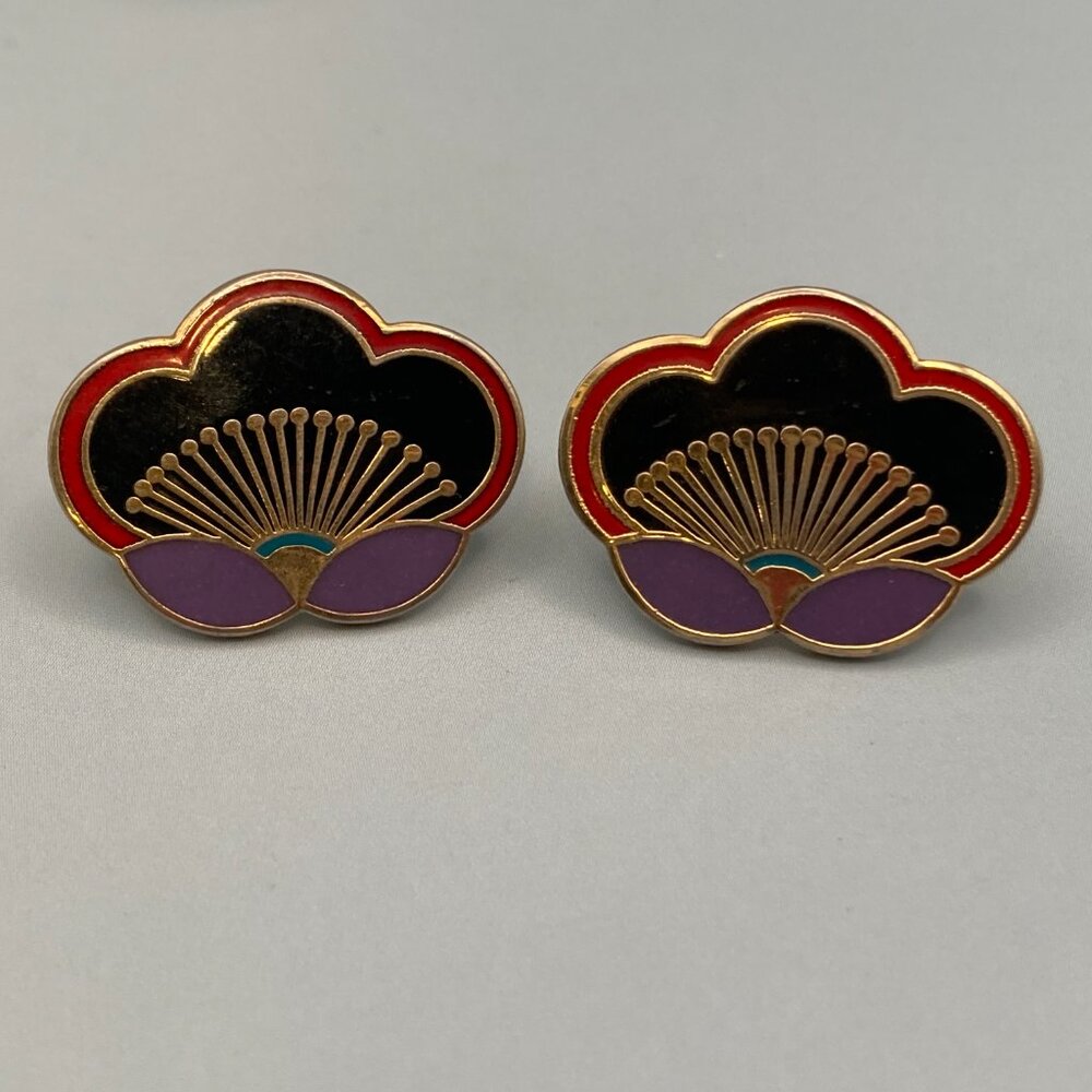 Vintage 1990s  Laurel Burch  Cloisonné  Cloud Shaped Stud Back Pierced Earrings